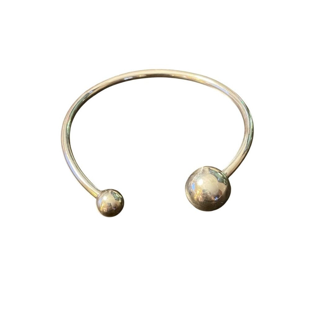 Sterling Silver flexible Adjustable Bangle Cuff Bracelet Dual Ball Ends